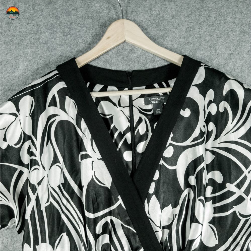 Dressbarn Collection A-Line Dress Black White Print Surplice Neck Women's 14W - Picture 3 of 10